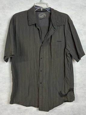 Kirra Shirt Men’s Large Gray Button Up SS Logo Embroidered Surf Skate Y2K Flaw